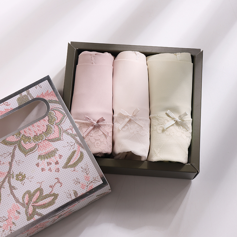 美奈川 桑蚕丝莫代尔蕾丝盒装裤 （3条盒装）