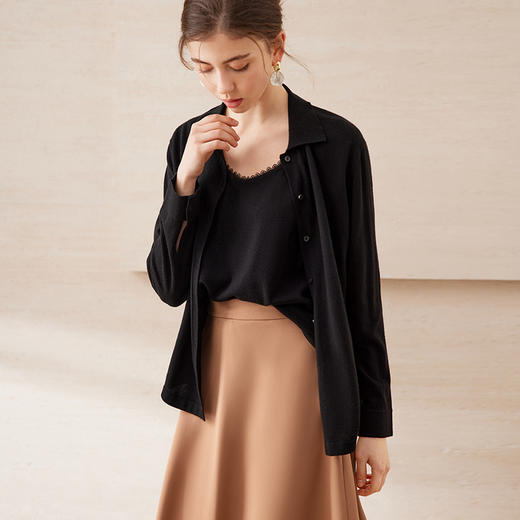 EITIE爱特爱衬衫式高级通勤显瘦松弛感假两件针织衫2025春夏新款A2501501 商品图2