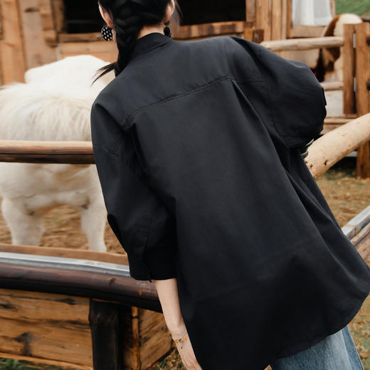 谜底大廓形衬衫七分袖女2025夏季新款通勤简约亲肤衬衣256MC6212 商品图2