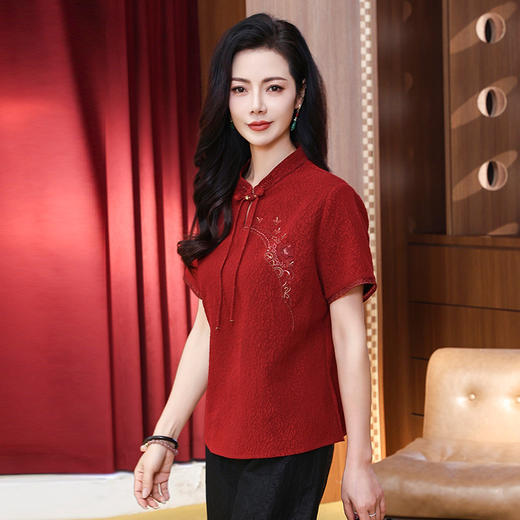 LS-LX2825冠乐绉香云纱上衣女2025夏装新款中式短袖贵夫人桑蚕丝真丝衬衫 商品图1