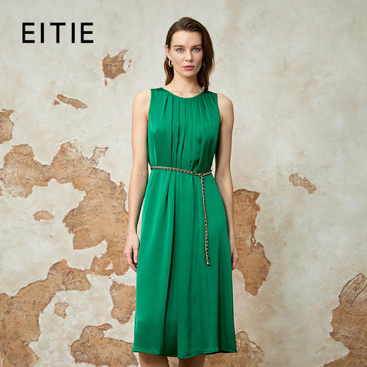 EITIE爱特爱法式优雅气质百褶收腰无袖连衣裙2025夏新款8207937 商品图0
