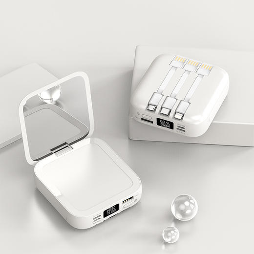 3c认证！【折叠化妆镜，拿起就充的萌宝~】迷你化妆镜 自带线充电宝 20000毫安 大容量移动电源 高颜值开盖镜子设计-QQ 商品图4