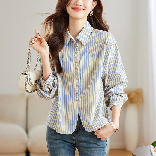 百媚生 纯棉翻领条纹衬衫48008 商品图2
