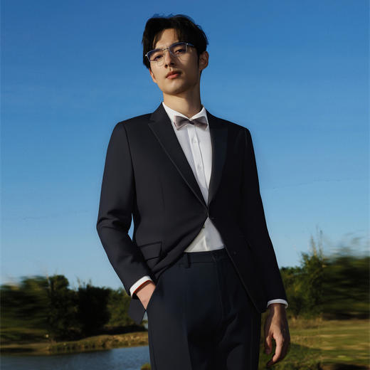 圣得西男士西服套装结婚礼服职业装正装易打理高端商务黑色西装男2512928009A 商品图1