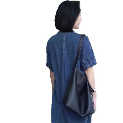 百媚生 文艺宽松装中长款显瘦V领短袖牛仔连衣裙R28-E5 商品图4