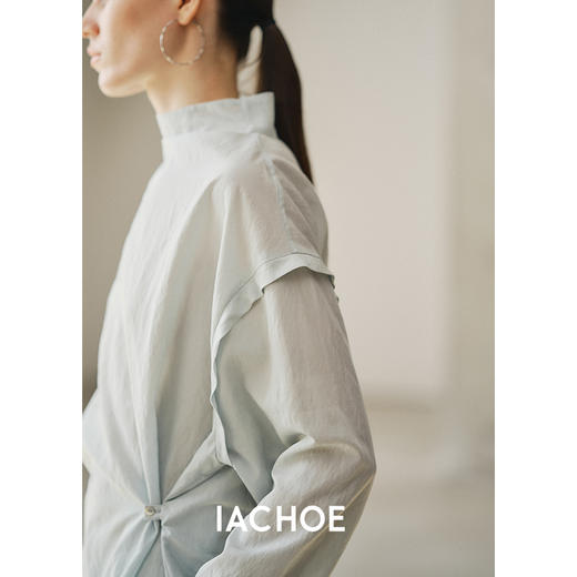 棉仓3571504002-IACHOE蓝色设计师风天丝长袖衬衫小众 商品图0
