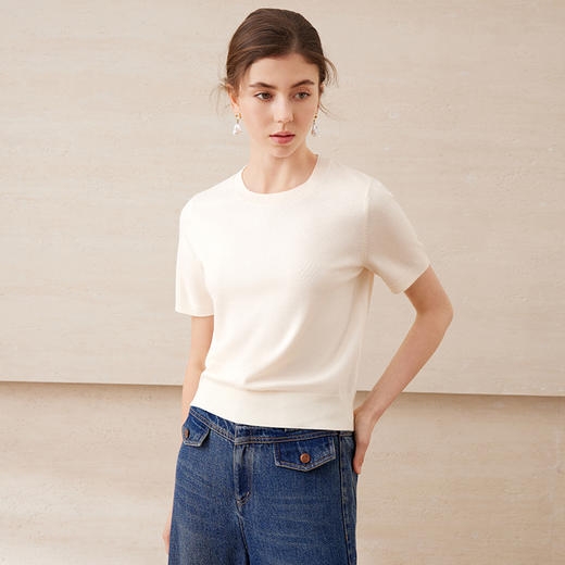 EITIE爱特爱舒适柔软百搭基础款短袖多色圆领针织衫2025春夏新款A2501507 商品图4
