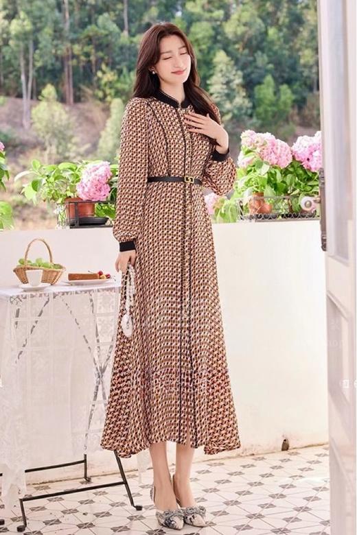 Le Malene V领几何印花单排扣连衣裙 19877 商品图4