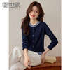 【年终特卖】熙世界学院风针织卫衣女设计感撞色木耳边假两件上衣2025春日新款 商品缩略图0