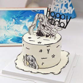 初音未来二次元线条手绘蛋糕