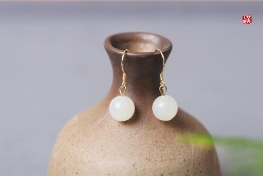 和田玉白玉耳坠 ，925银镶 商品图0