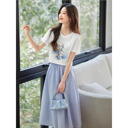 【专属特价】熙世界郁金香猫咪油画印花T恤女短袖休闲风圆领上衣2025夏季新款 商品图4