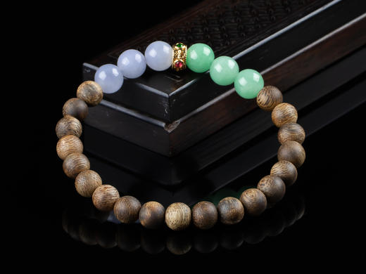 XY0149沉香+翡翠六六大顺手串925银 商品图4