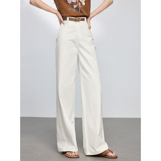 【专属特价】【长腿精小白裤】熙世界白色纯棉直筒裤宽松阔腿休闲裤女2025春秋 商品图3