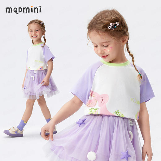 【凉感抑菌 】【90-140】【MQDmini】女童夏季短袖t恤儿童印花圆领上衣 商品图0