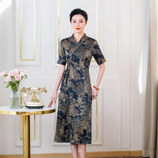 HQ-A018单层夏季新款修身显瘦遮肚收腰日常可穿优雅女改良旗袍连衣裙 商品图2