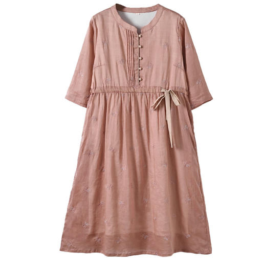 丁摩 新中式收腰苎麻连衣裙国风复古裙子 商品图4