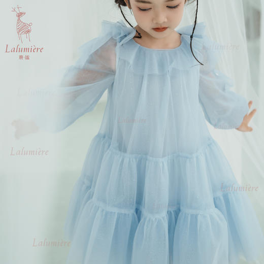 鹿谧 云蓝色荷叶袖礼服裙 商品图1