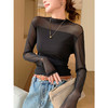 半高领蕾丝双层网纱打底衫女长袖T恤修身显瘦透视内搭上衣女春夏 商品缩略图0