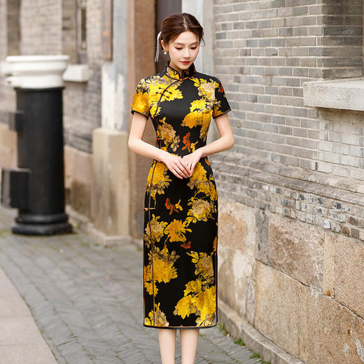 HQ-JYJ202改良真丝旗袍夏季女2025新款斜襟短袖老上海桑蚕丝连衣裙日常修身 商品图1