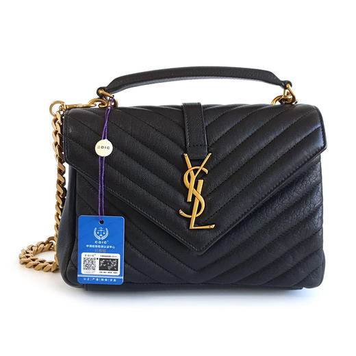 【95新】YSL圣罗兰487213中号黑金V纹college邮差包链条包单肩包女士现售价：7180！120325NJS22 商品图0