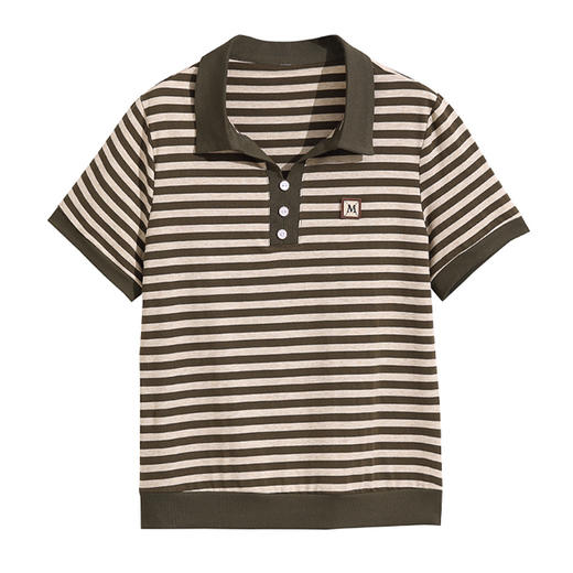 百媚生 棉质翻领条纹上衣短袖6830 商品图4