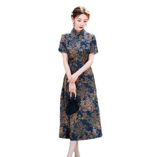 HQ-JYJ-004新款夏季女改良旗袍裙日常国风长款收腰显瘦时尚连衣裙 商品图4
