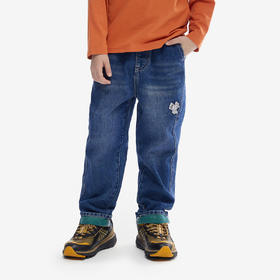 【秒】【MQD】童装男童牛仔裤春秋装款水洗翻边宽松休闲儿童直筒长裤子