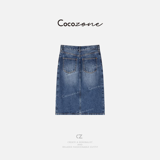 COCO ZONE 刘一一 设计感通勤显瘦前开叉牛仔半身裙CD2A0007 商品图1