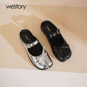 Westory2025年夏季低跟穆勒拖分趾包头拖鞋空凉鞋W25AH59291