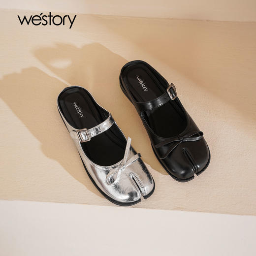 Westory2025年夏季低跟穆勒拖分趾包头拖鞋空凉鞋W25AH59291 商品图0