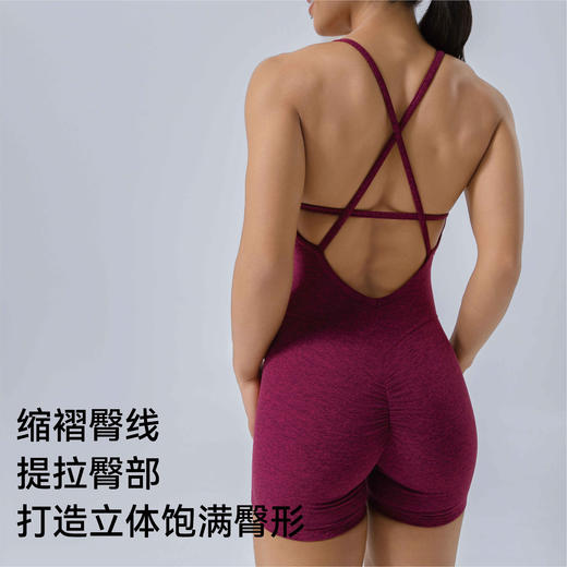 Anbuff系列雪花纹镂空美背提臀健身运动骑行紧身连体衣带胸垫 商品图3