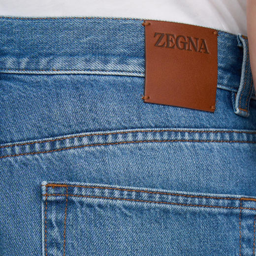 ZEGNA 杰尼亚 男士徽标标签棉质休闲牛仔裤 蓝色 UFIJ3A9 CITY 004 商品图2