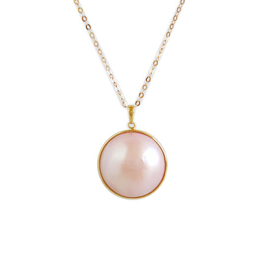 【天然正品】AU750黄金镶天然圆形马贝珠海水珍珠吊坠项链16.4*9.4*17.3MM（皆取最大值）女士现售价：1680！110325NJM24 商品图0