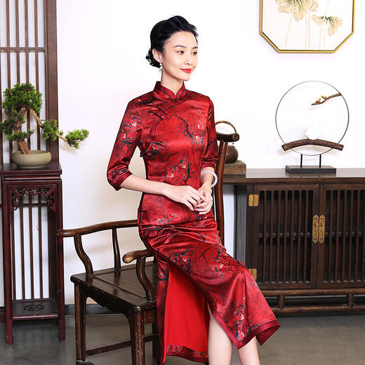 HQ-JYJ-035-1改良旗袍复古国风春秋长款七分袖时尚礼服修身显瘦旗袍连衣裙 商品图2