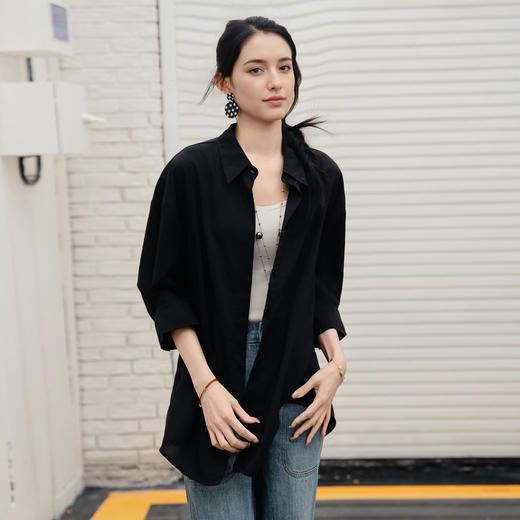 谜底大廓形衬衫七分袖女2025夏季新款通勤简约亲肤衬衣256MC6212 商品图1