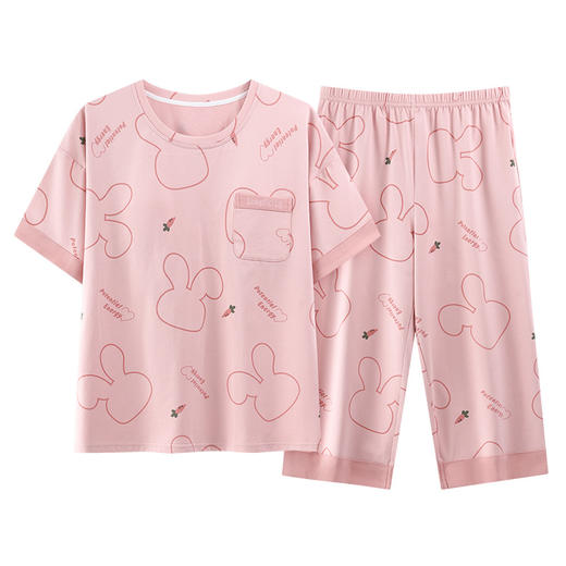 2025新款带胸垫睡衣女夏短袖七分裤套装家居服学生薄款卡通凉爽透气免穿文胸 商品图4
