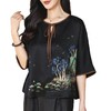LS-LX2823高端香云纱上衣女中袖2025夏装新款国风印花真丝衬衫宽松大码T恤 商品缩略图4