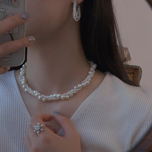 甄珠贝 三层项链 ji强光滑皮纯天然淡水珍珠 复古时髦style 商品图1