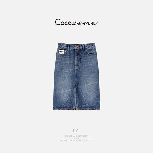 COCO ZONE 刘一一 设计感通勤显瘦前开叉牛仔半身裙CD2A0007 商品图0