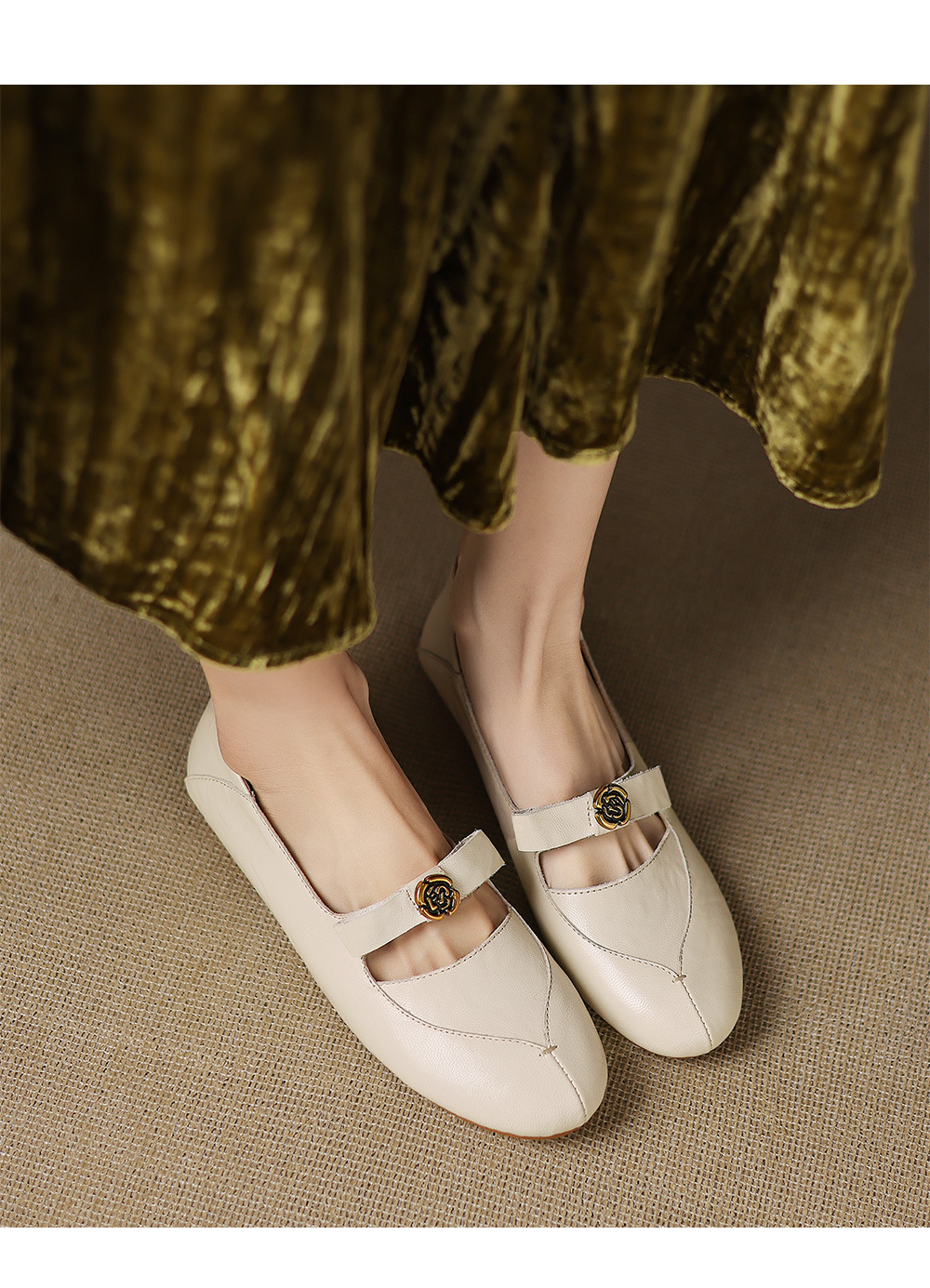 old kk11030法式复古风山茶花羊皮玛丽珍鞋软底舒适浅口单鞋