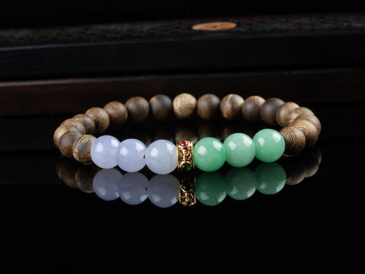 XY0149沉香+翡翠六六大顺手串925银 商品图1