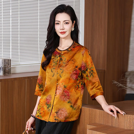 LS-2816新中式花罗香云纱2025年新款夏季上衣洋气中袖桑蚕丝上衣 商品图3