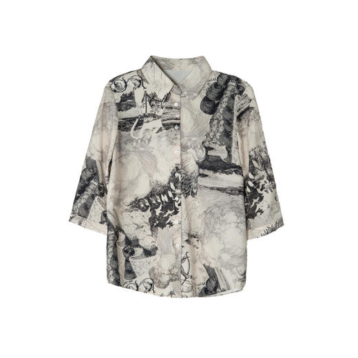 谜底花色衬衫七分袖女2025夏季新款复古风合体百搭衬衣256MC6220 商品图4