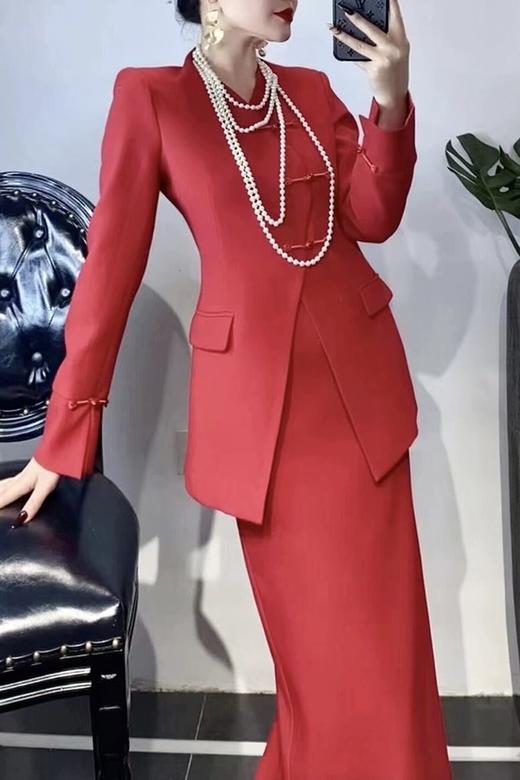 ELLA JADE 红色中式V领外套半裙套装 19865 商品图3