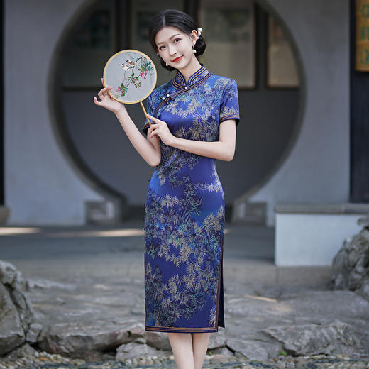 HQ-JYJ-175柒竹新中式真丝旗袍夏季年轻款2025年新款高端桑蚕丝中长款旗袍连衣裙 商品图0
