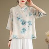WY961新中式中国风水墨印花中袖衬衫文艺旗袍领复古日常禅意汉服衬衣女 商品缩略图0