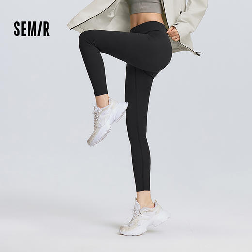 森马休闲裤女高弹收腹紧身打底裤2025春新款黑色随心裁九分裤纯色 商品图1