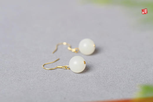 和田玉白玉耳坠 ，925银镶 商品图3