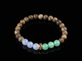 XY0149沉香+翡翠六六大顺手串925银